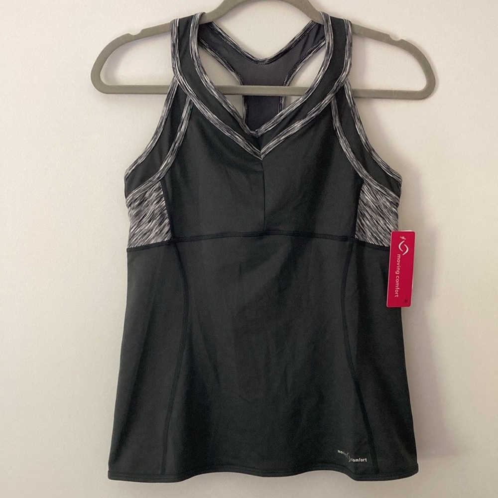 NWT Moving Comfort Foxie Racerback Tank Dark Gray Size M with Mesh Back Accent